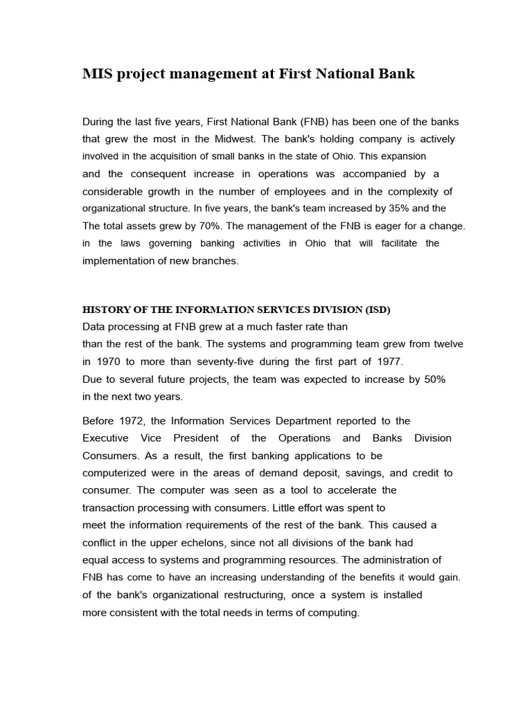 FNB MIS Project Management Overview | PDF | Banks | Project Management