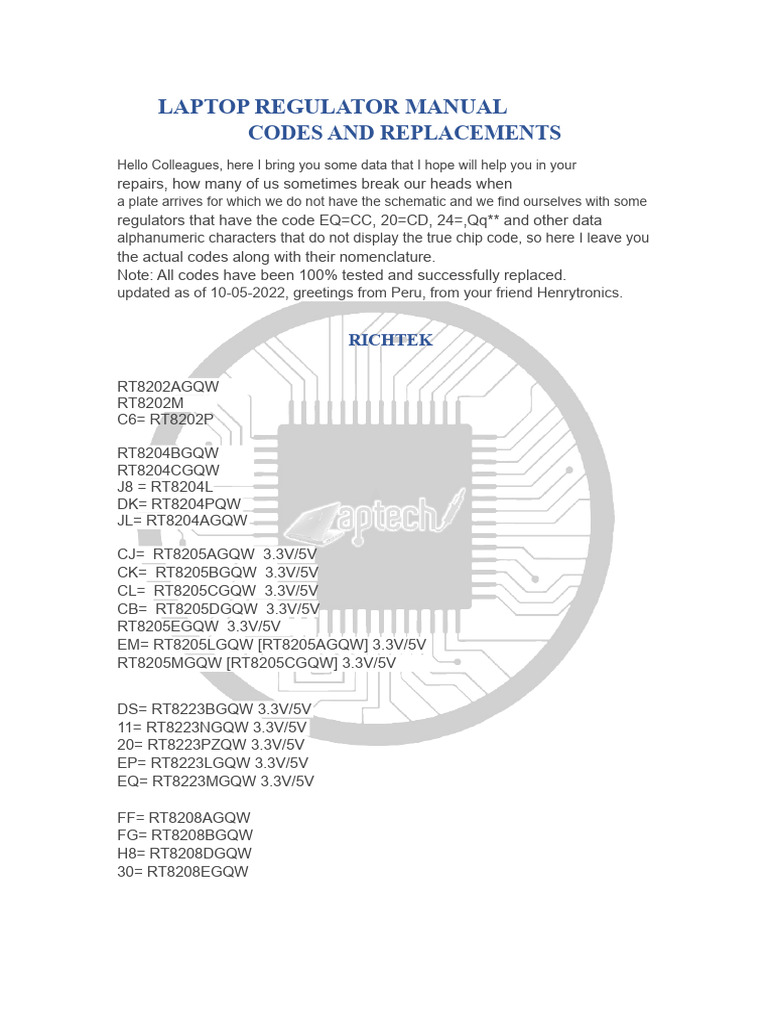 Laptop Regulators Codes and Replacements (Laptop IC Equivalent) | PDF ...