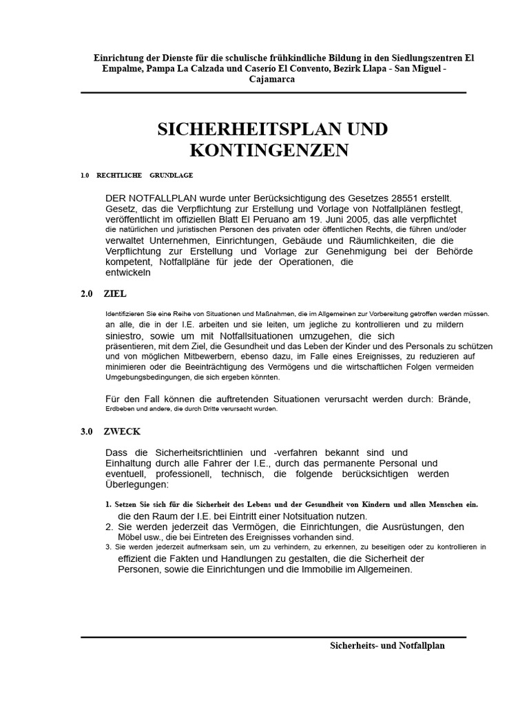 Sicherheits - Und Notfallplan | PDF