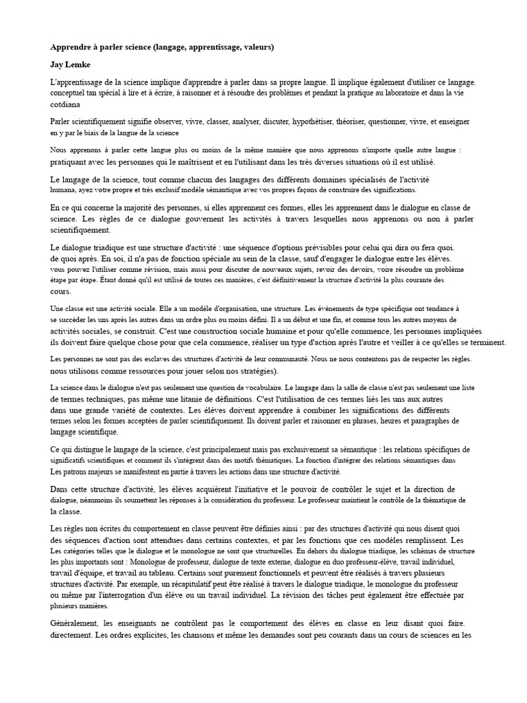 Maîtriser le langage scientifique en classe | PDF | Science | Apprentissage