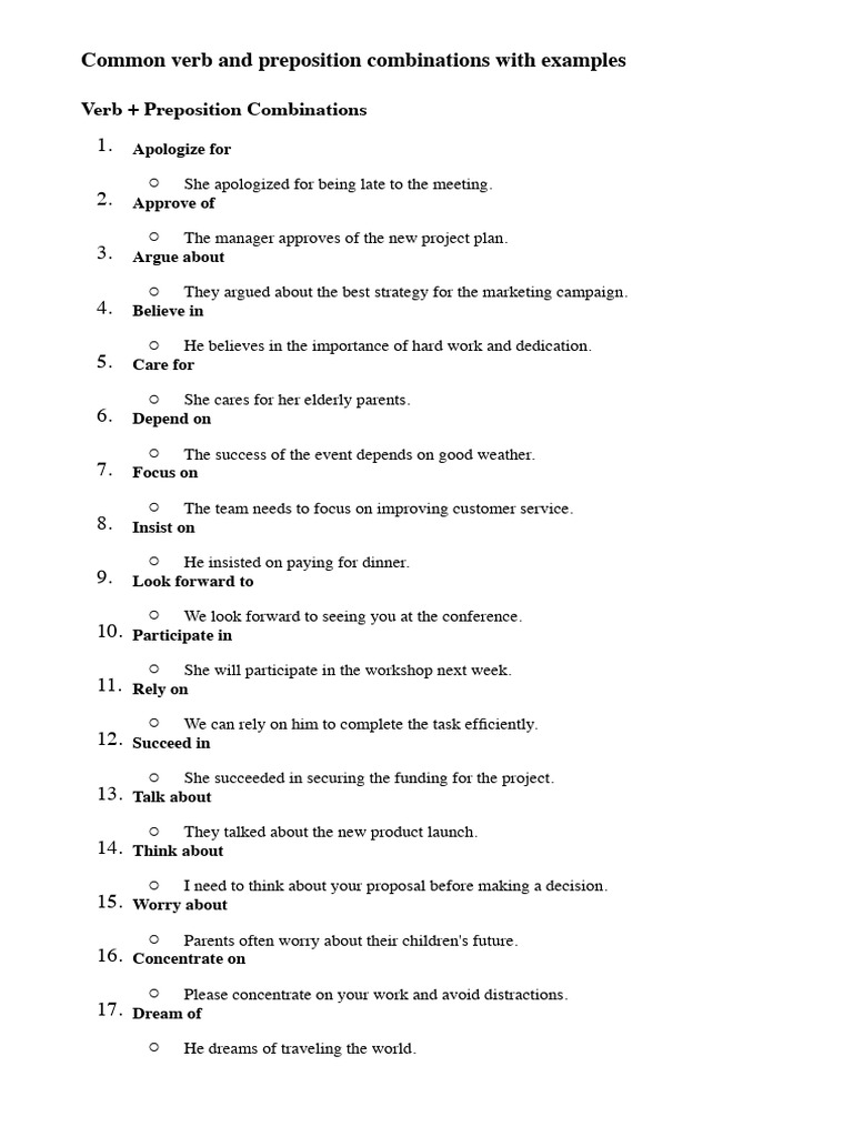 Common Verb-Preposition Combinations | PDF | Chess | Chess Theory