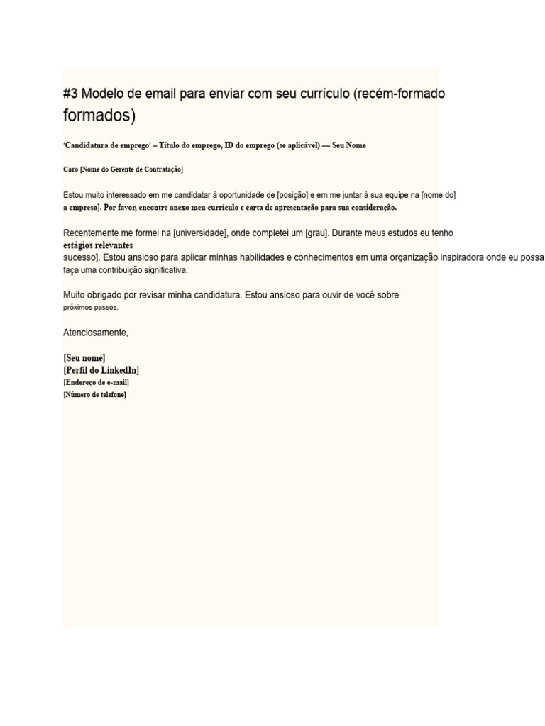 Modelo de Email para Currículo de Recém-Formado | PDF