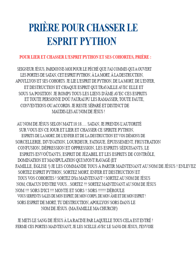 Prière pour chasser l'esprit de Python | PDF | Jésus | Dieu