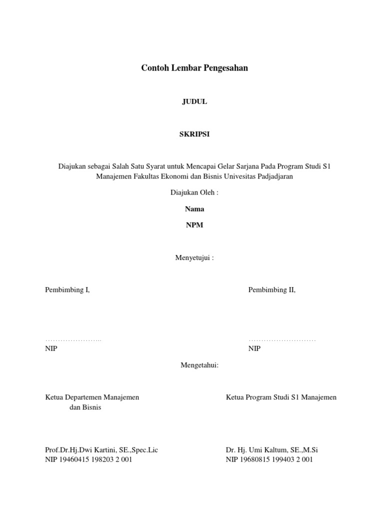 Contoh Lembar Pengesahan Skripsi S1 | PDF | Pengembangan Diri
