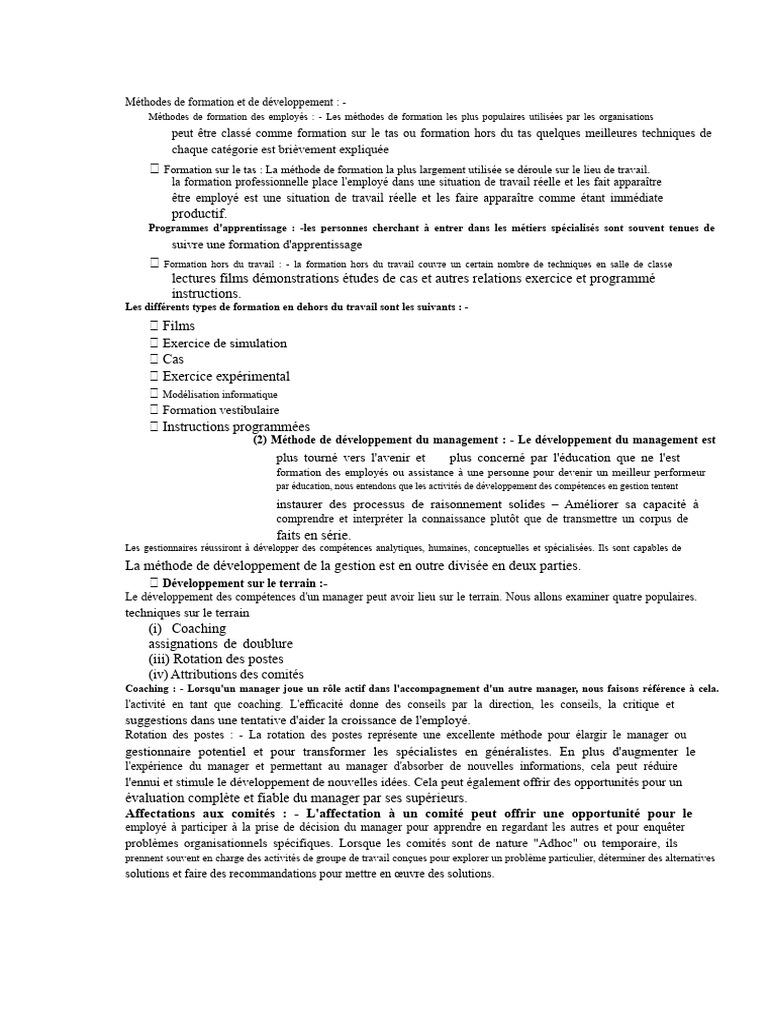 Méthodes de formation et développement des employés | PDF