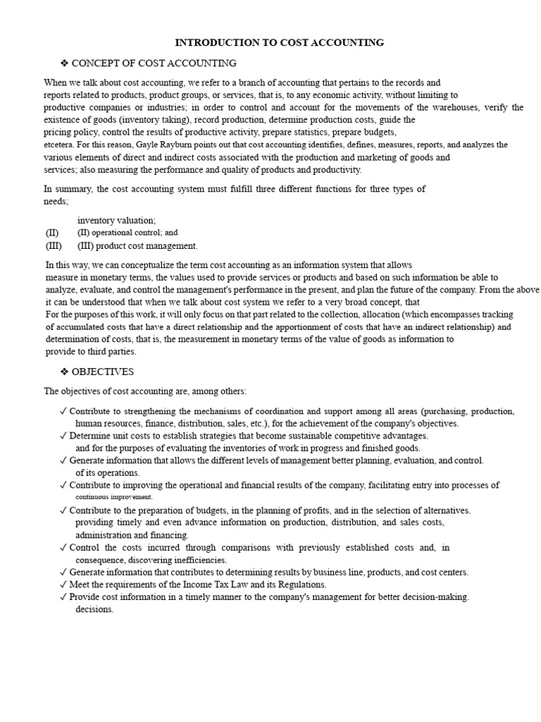 Cost Accounting Overview and Objectives | PDF | Cost Of Goods Sold ...