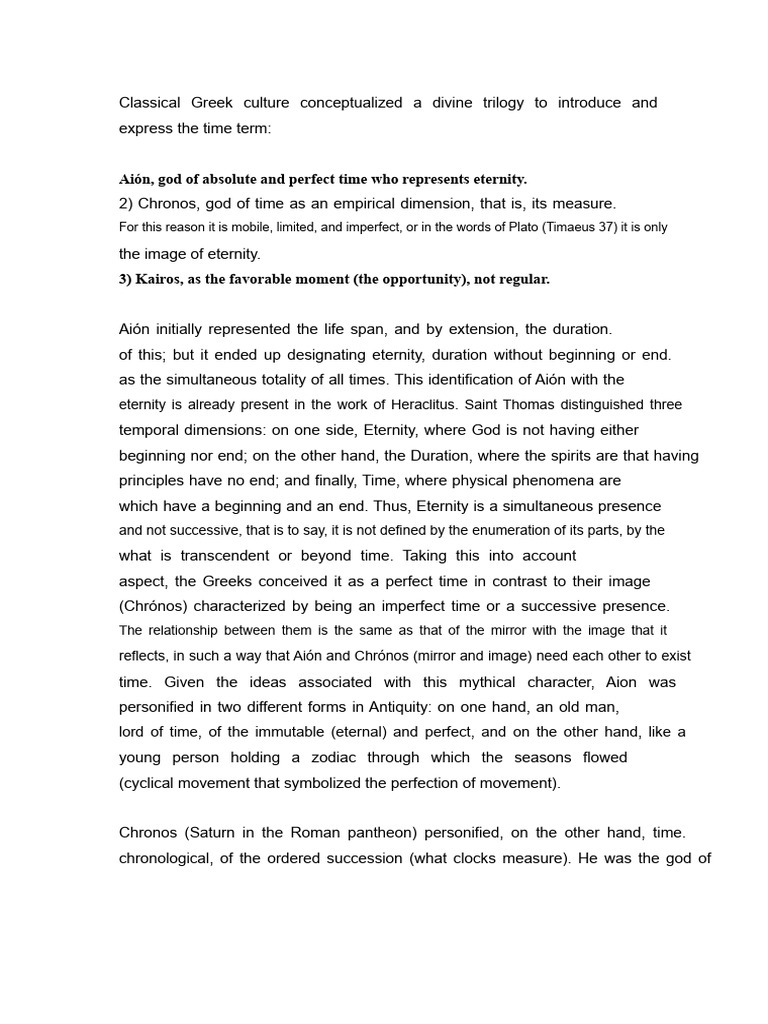 Greek Concepts of Time: Aión, Chronos, Kairos | PDF | Time