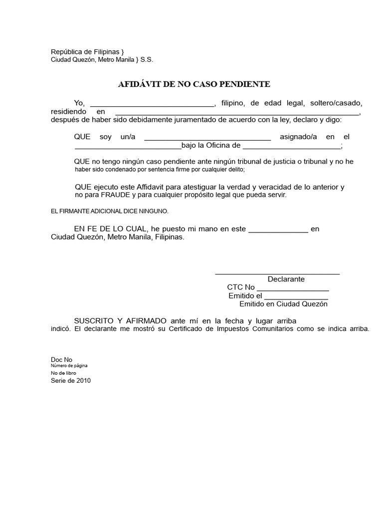 Declaración Jurada de No Tener Casos Pendientes | PDF