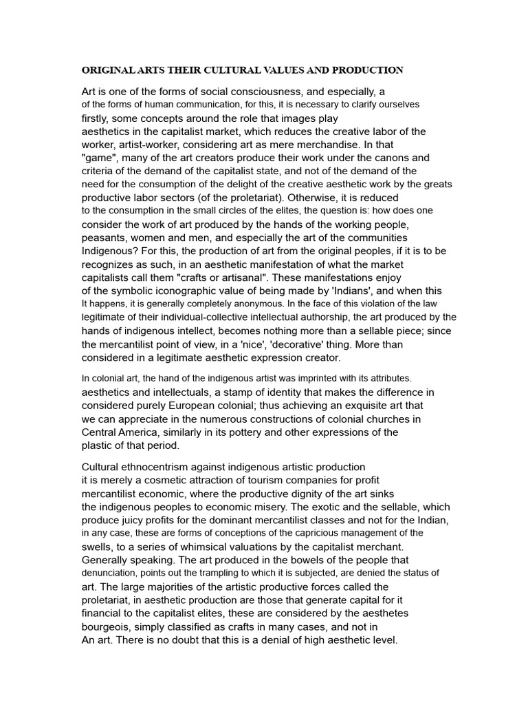 Indigenous Arts Their Values Culture and Production | PDF | Bolivia ...