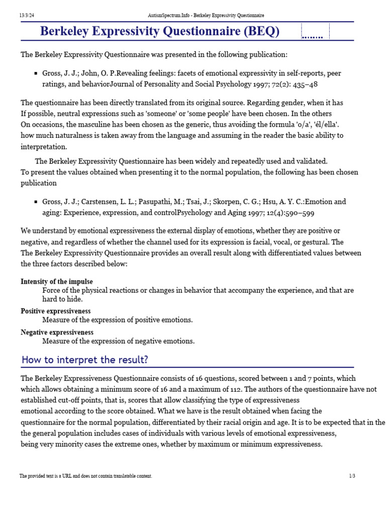 AutisticSpectrum - Info - Berkeley Expressivity Questionnaire | PDF ...
