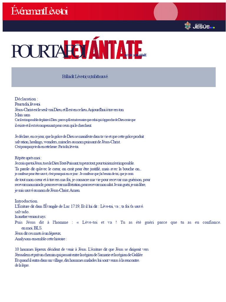 Lève-toi : La foi qui sauve et guérit | PDF | Lèpre | Jésus