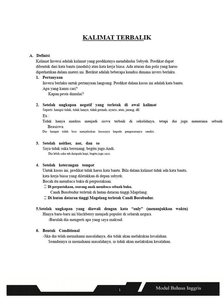 Panduan Kalimat Inversi dan Jenisnya | PDF