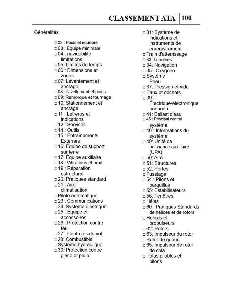 Classification ATA 100 Aéronautique | PDF | Aviation