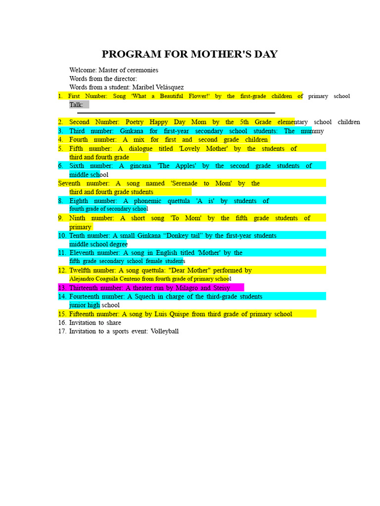 Program For Mother's Day 2023 | PDF
