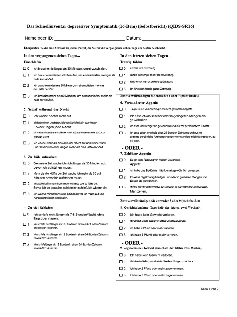 QIDS-SR Englisch 2 Seite | PDF