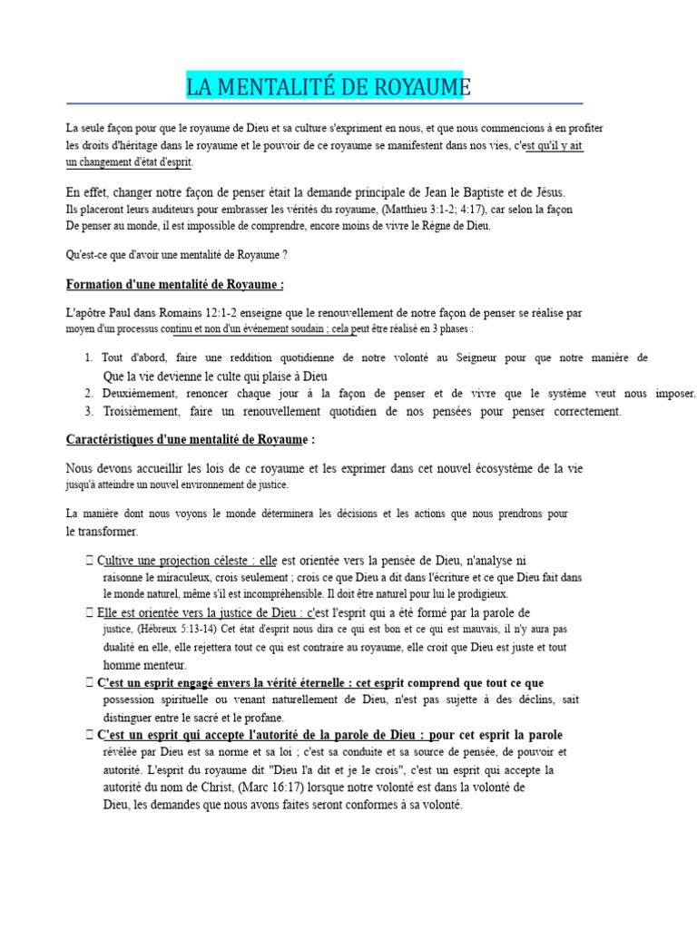 Mentalité et Culture du Royaume de Dieu | PDF | Dieu | Discours