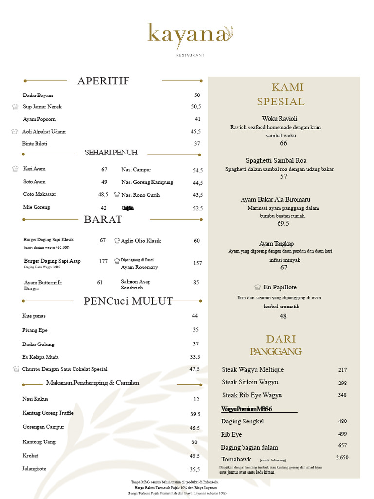 Kayana Restaurant Menu PDF | PDF