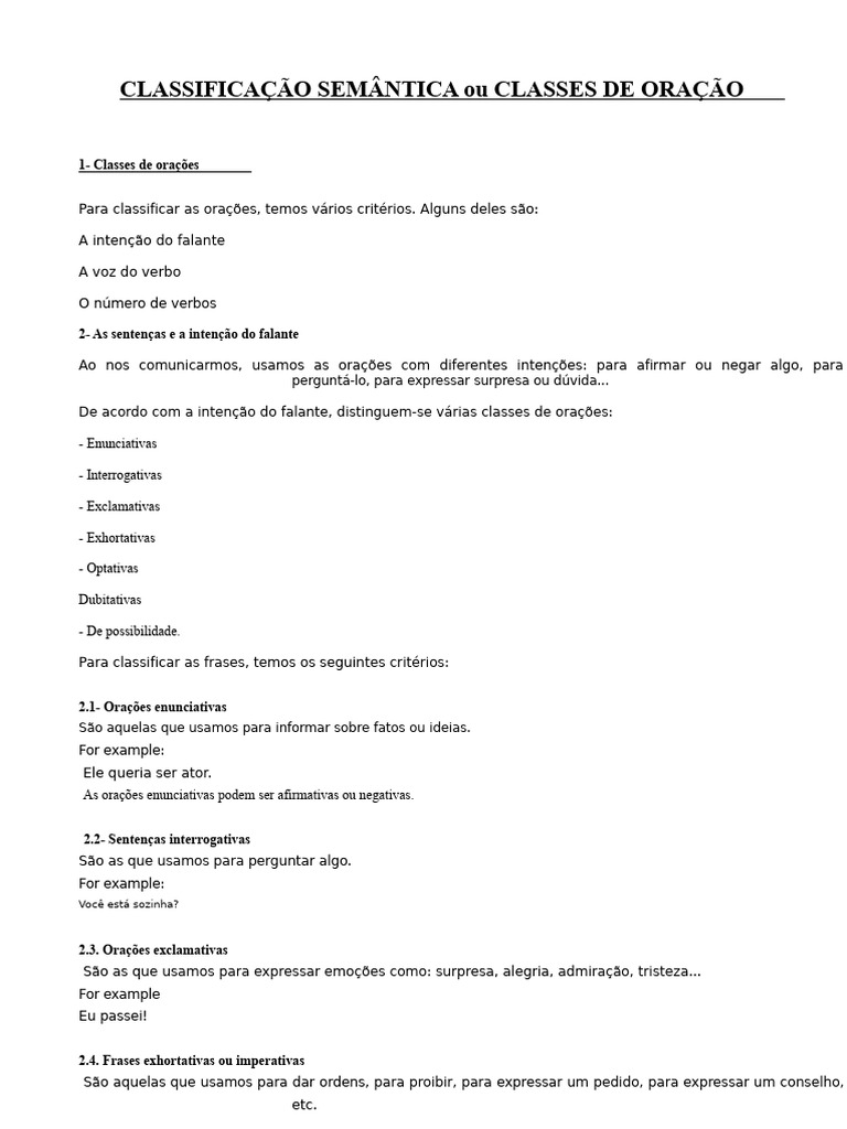 Classificação das Orações em Português | PDF | Assunto (gramática ...