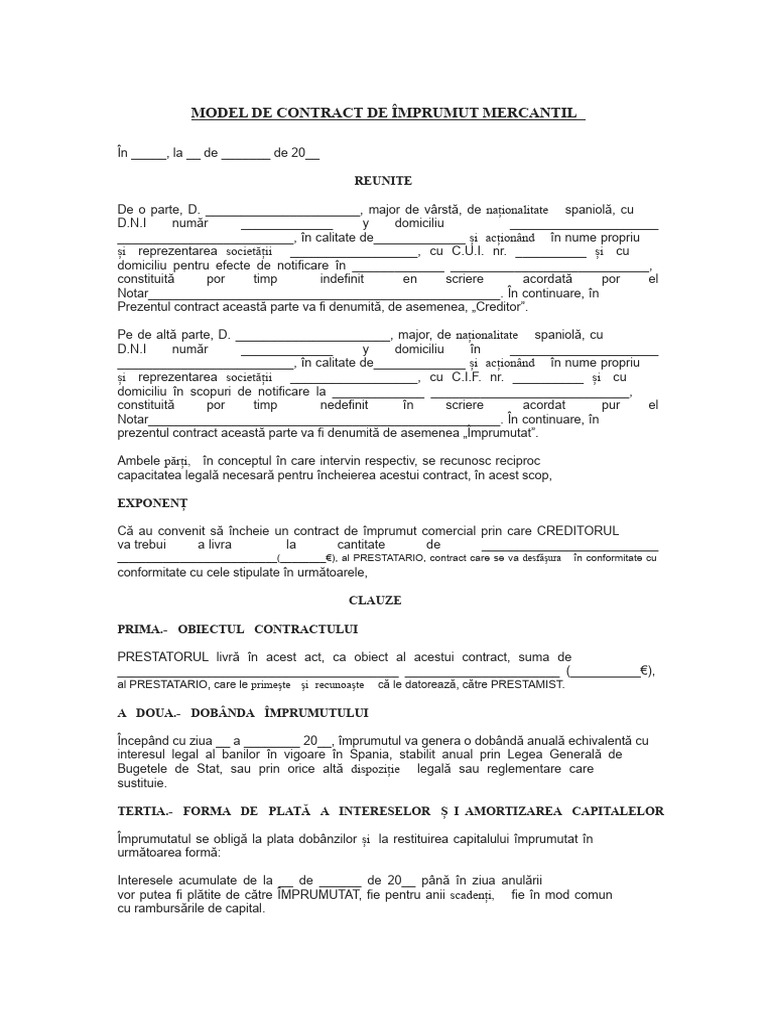 Contract de Împrumut Comercial | PDF