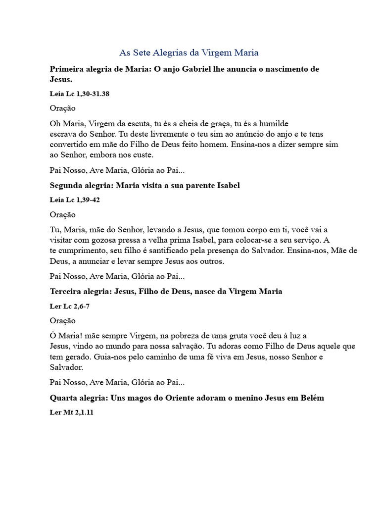Sete Alegrias da Virgem Maria | PDF | Maria, mãe de Jesus | Jesus