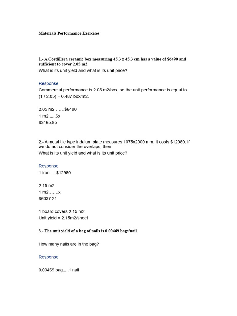 Exercise Performance Materials Solved | PDF