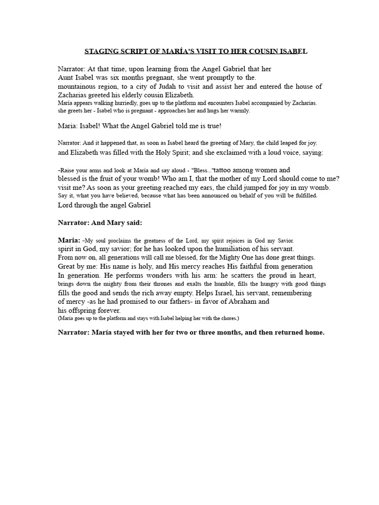 María's Visit to Cousin Isabel Script | PDF