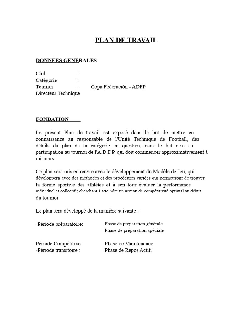 Plan de Travail pour le Tournoi ADFP | PDF