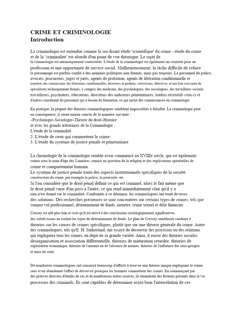 Comprendre la criminologie et ses enjeux | PDF | Criminologie | Crimes