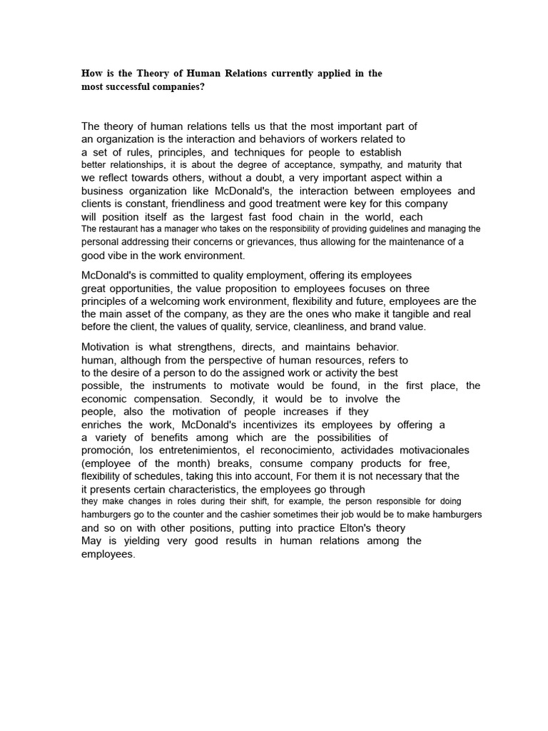 Applying Human Relations Theory at McDonald's | PDF