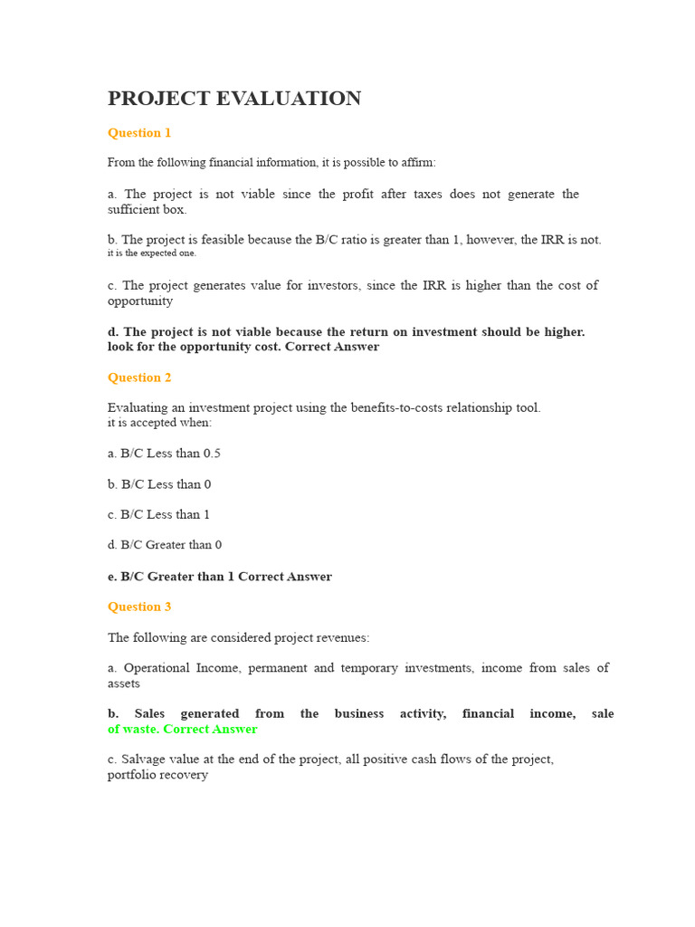 Project Evaluation and Financial Analysis | PDF | Net Present Value ...
