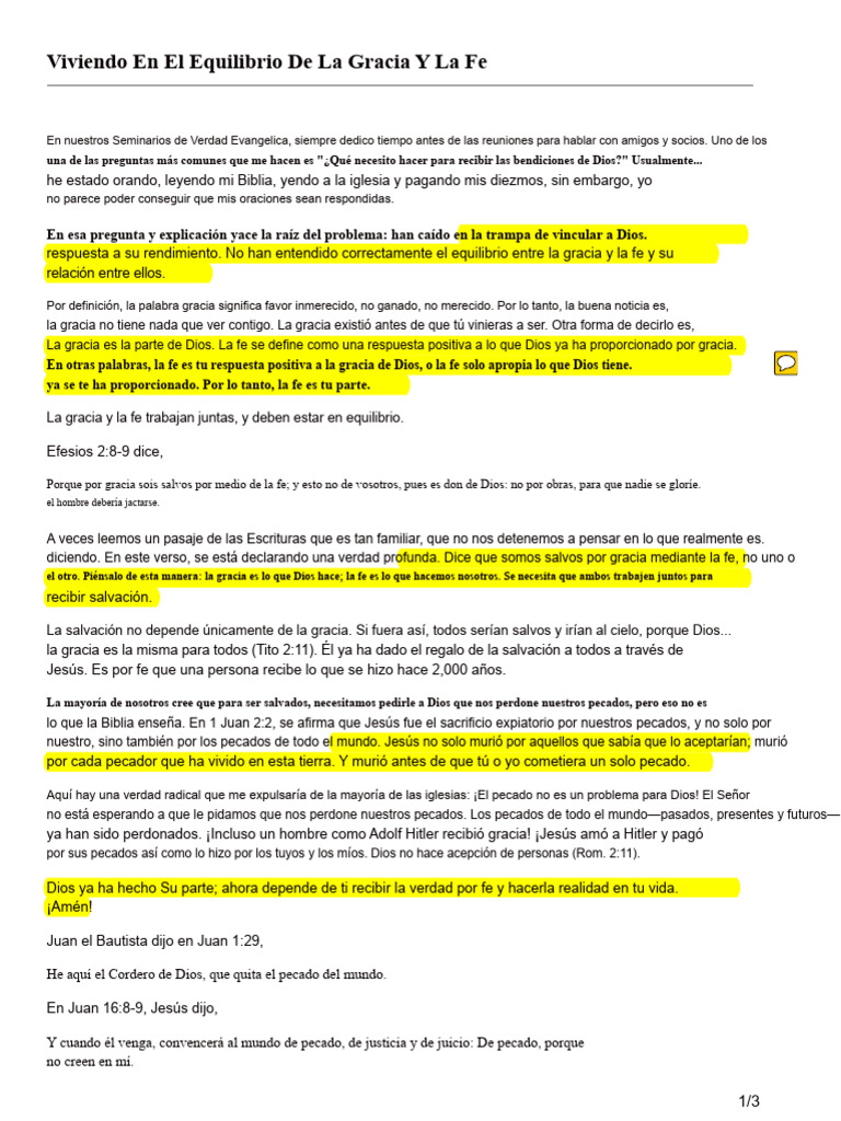 Viviendo en El Equilibrio de La Gracia y La Fe | PDF | Gracia divina ...