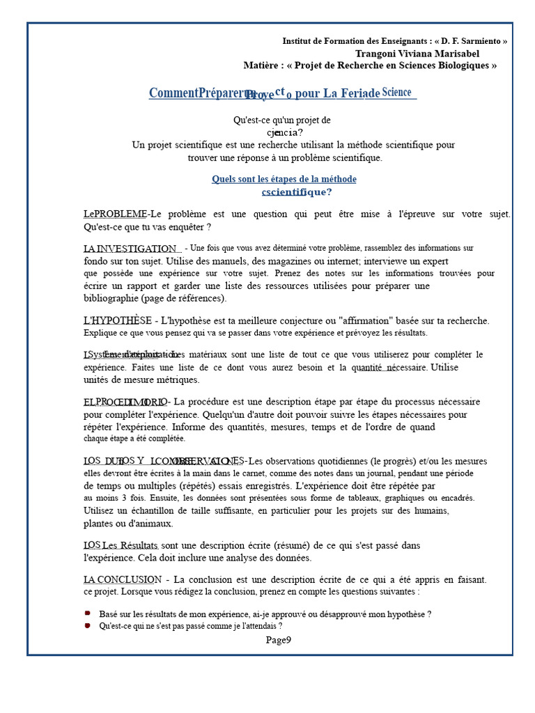 Guide pour un Projet Scientifique Réussi | PDF | Expérience | Science