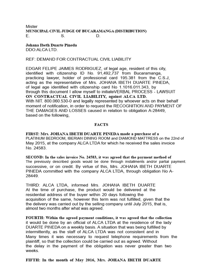 Contractual Civil Liability Claim | PDF | Damages | Credit
