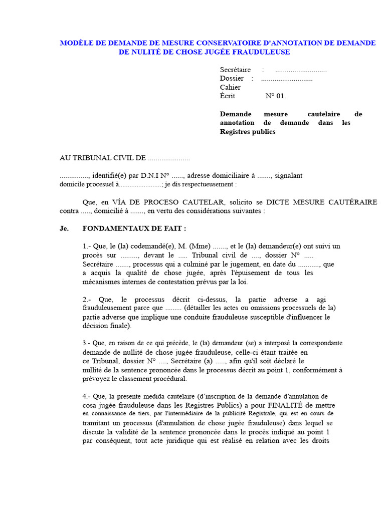 Demande de Mesure Conservatoire Judiciaire | PDF