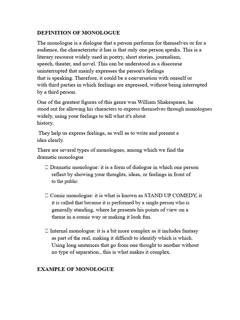 Definition of Monologue | PDF | Monologue | Human Communication