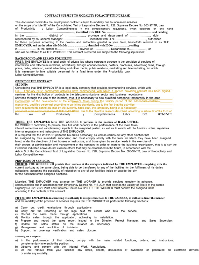 Model Contract Handler - Back | PDF | Employment | Occupational Safety ...