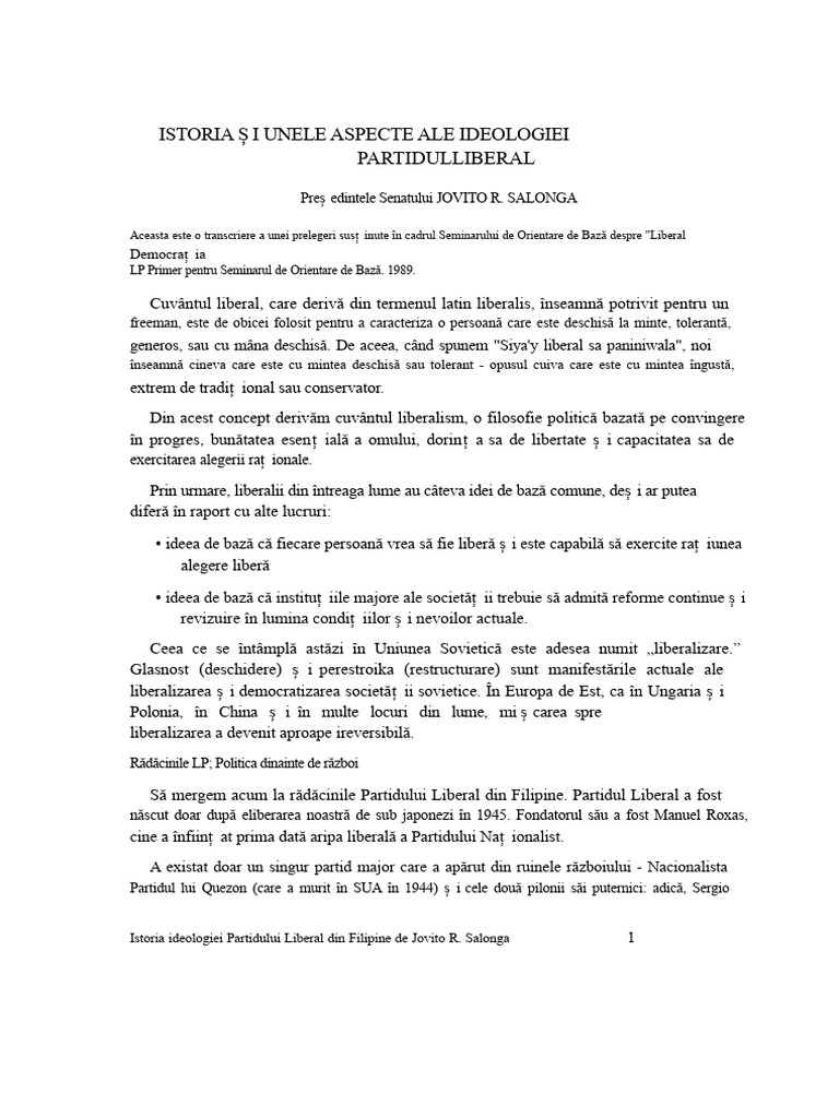 Istoria Ideologiei Partidului Liberal | PDF