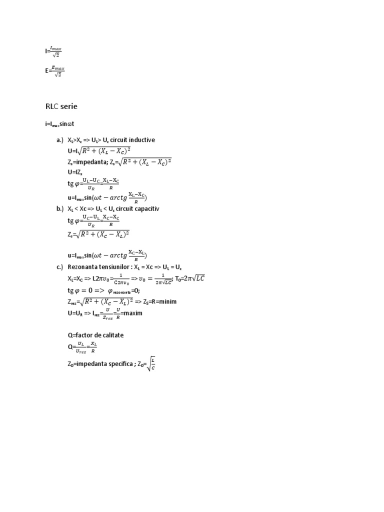 Formule Fizica Rlc