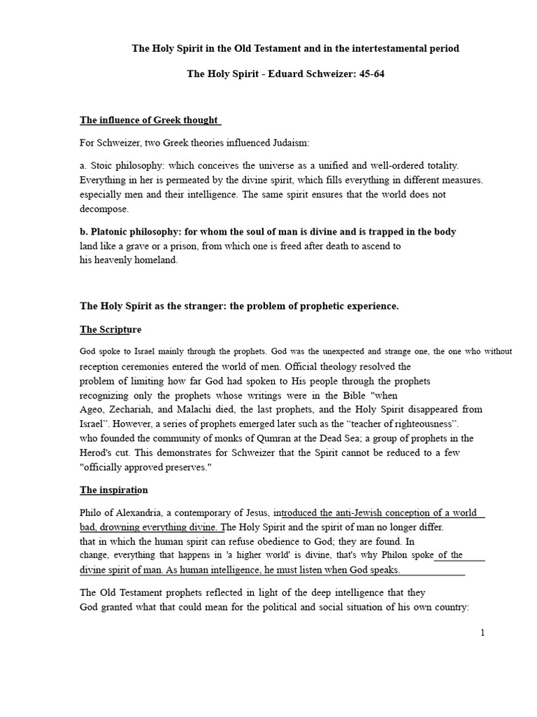 The Holy Spirit in The Old Testament and in The Intertestamental Period ...
