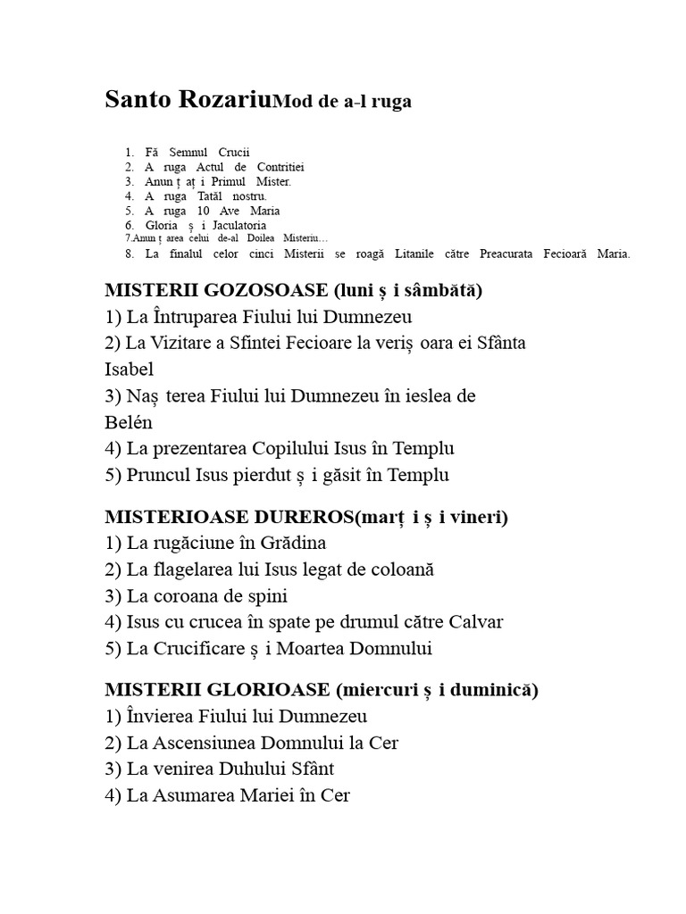 Sfântul Rozar Modul de A-L Ruga | PDF