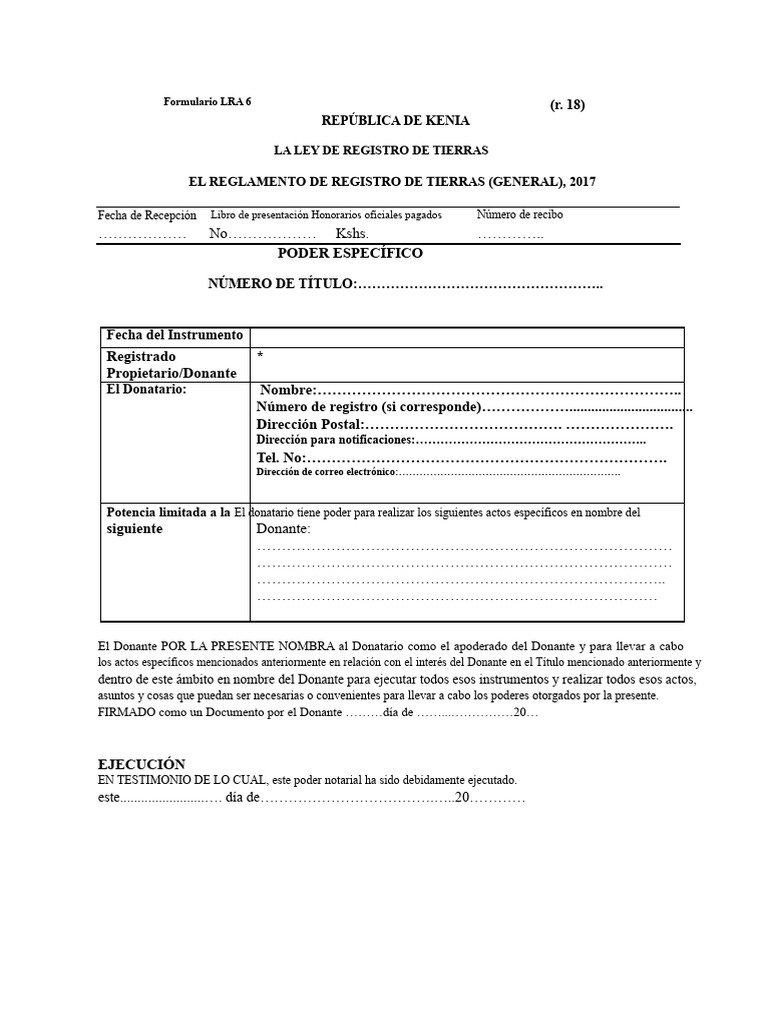 Formulario LRA 6: Poder Notarial en Kenia | PDF