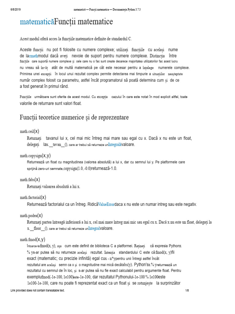 Documentația Python 3.7.3 - Funcții Matematice | PDF