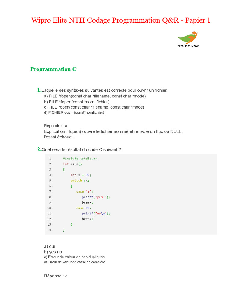 Wipro Elite NTH Papier de Codage 1 | PDF | Java (Langage de ...