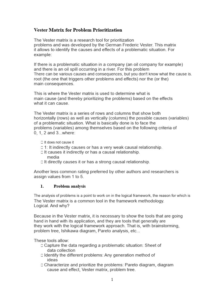 Vester Matrix for Problem Analysis | PDF | Cartesian Coordinate System ...