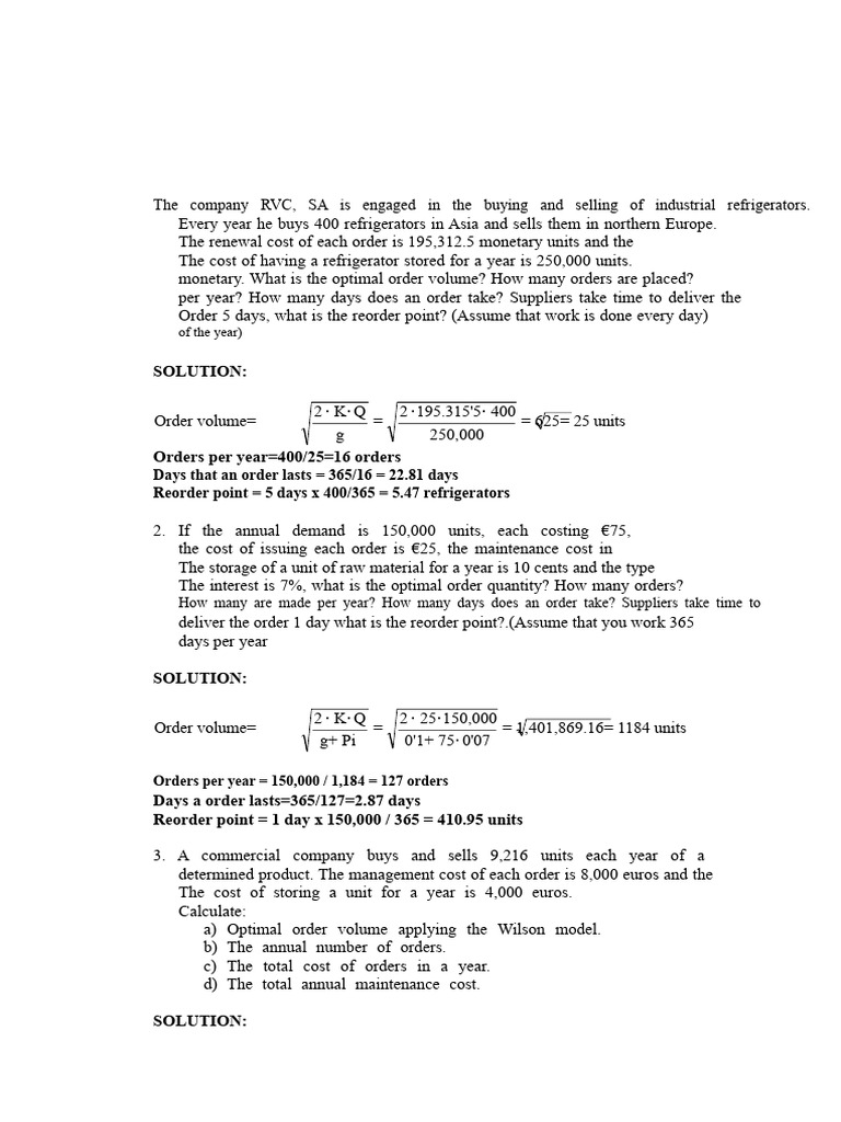 Optimal Order Volume Calculations | PDF | Inventory | Business