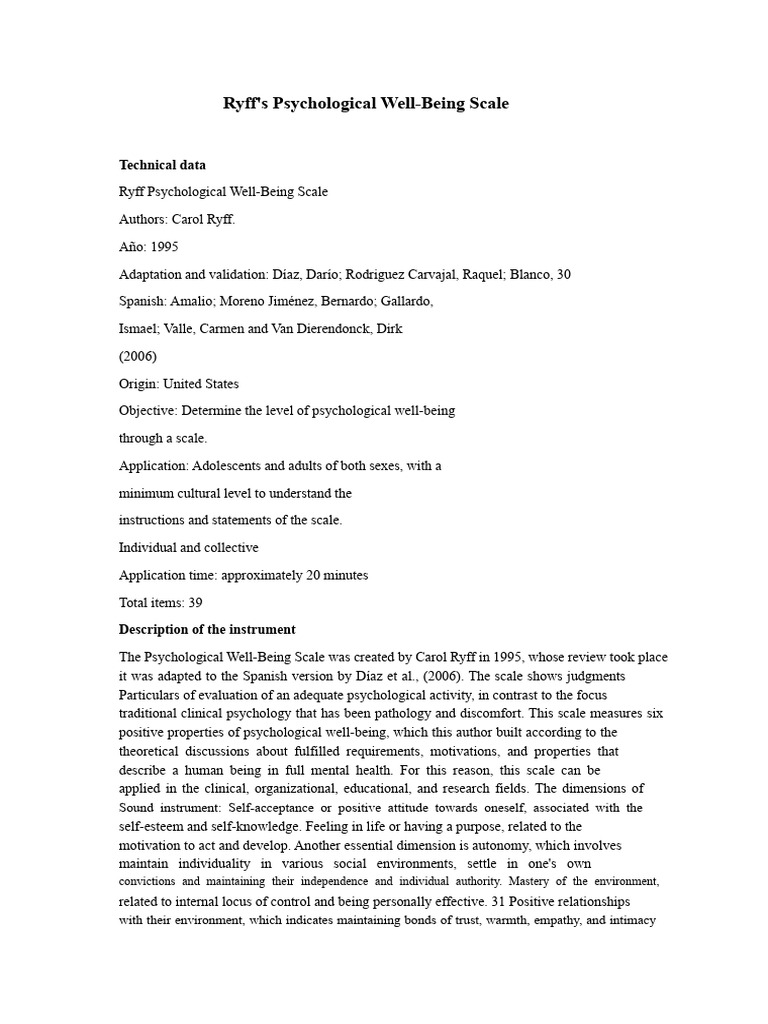 Ryff Psychological Well-Being Scale Guide | PDF | Cronbach's Alpha ...