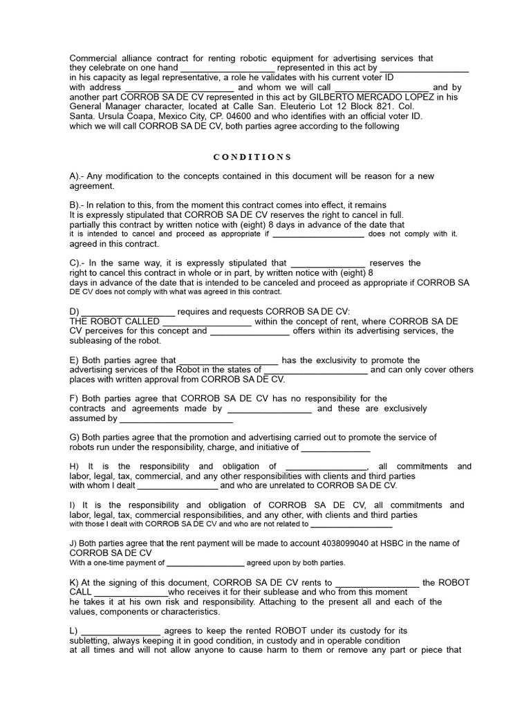 Robotic Equipment Rental Agreement | PDF | Lease | Private Law