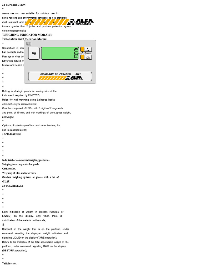 Weighing Indicator Mod. 3101 Manual | PDF | Filter (Signal Processing ...