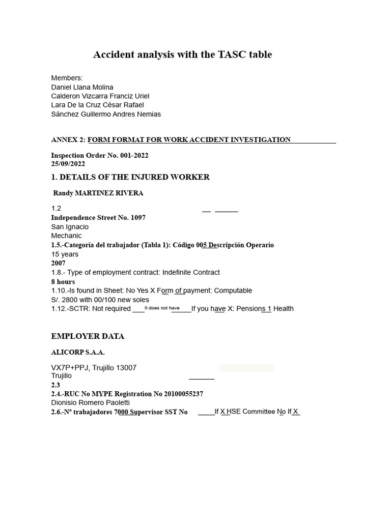 TASC Table Accident Analysis Report | PDF | Occupational Safety And ...