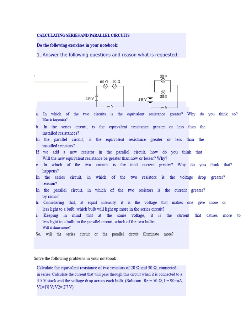 Series and Parallel Circuit Exercises | PDF | Series And Parallel ...